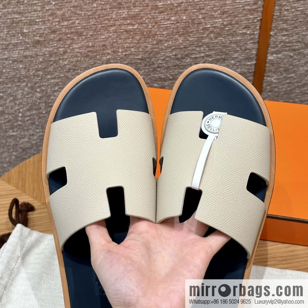 HERMES 182 Men's slippers Men's slippers Palmprint Calfskin/Epsom/Calfskin Milkshake White/ck10/Craie