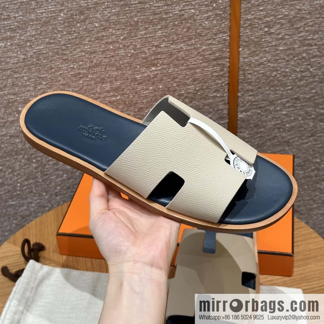 HERMES 182 Men's slippers Men's slippers Palmprint Calfskin/Epsom/Calfskin Milkshake White/ck10/Craie
