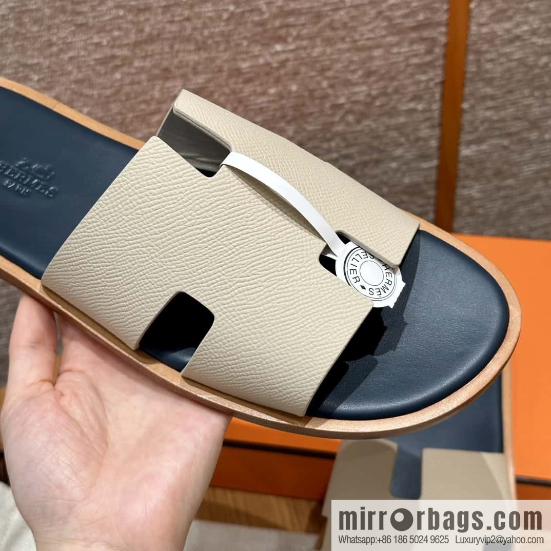 HERMES 182 Men's slippers Men's slippers Palmprint Calfskin/Epsom/Calfskin Milkshake White/ck10/Craie