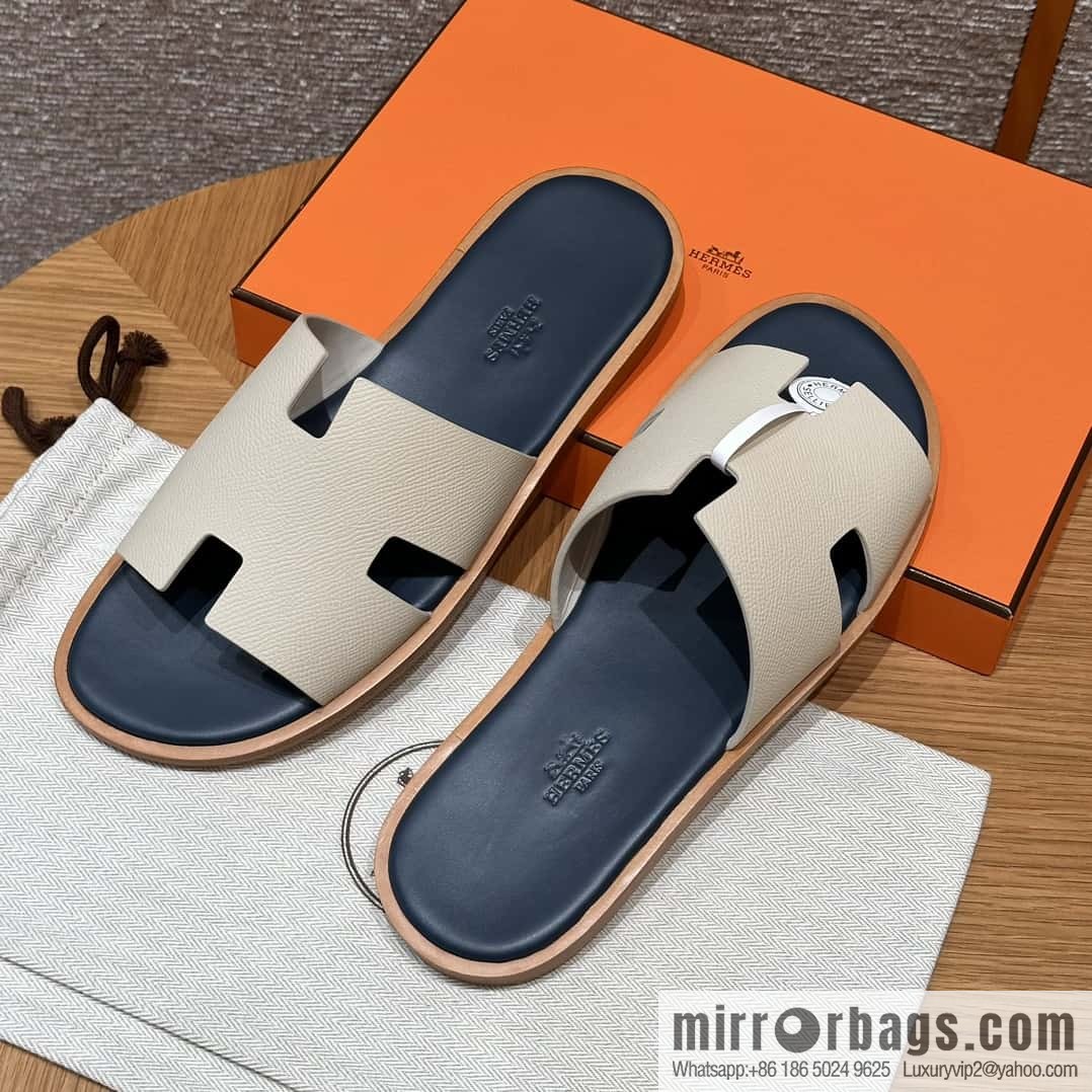 HERMES 182 Men's slippers Men's slippers Palmprint Calfskin/Epsom/Calfskin Milkshake White/ck10/Craie
