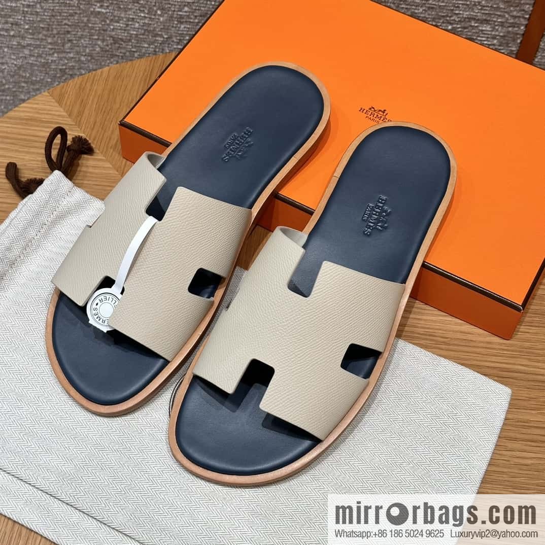 HERMES 182 Men's slippers Men's slippers Palmprint Calfskin/Epsom/Calfskin Milkshake White/ck10/Craie