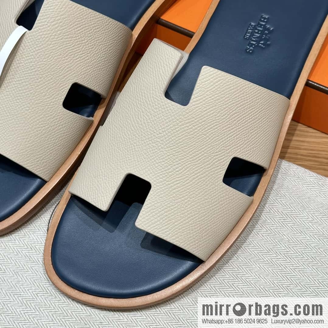 HERMES 182 Men's slippers Men's slippers Palmprint Calfskin/Epsom/Calfskin Milkshake White/ck10/Craie