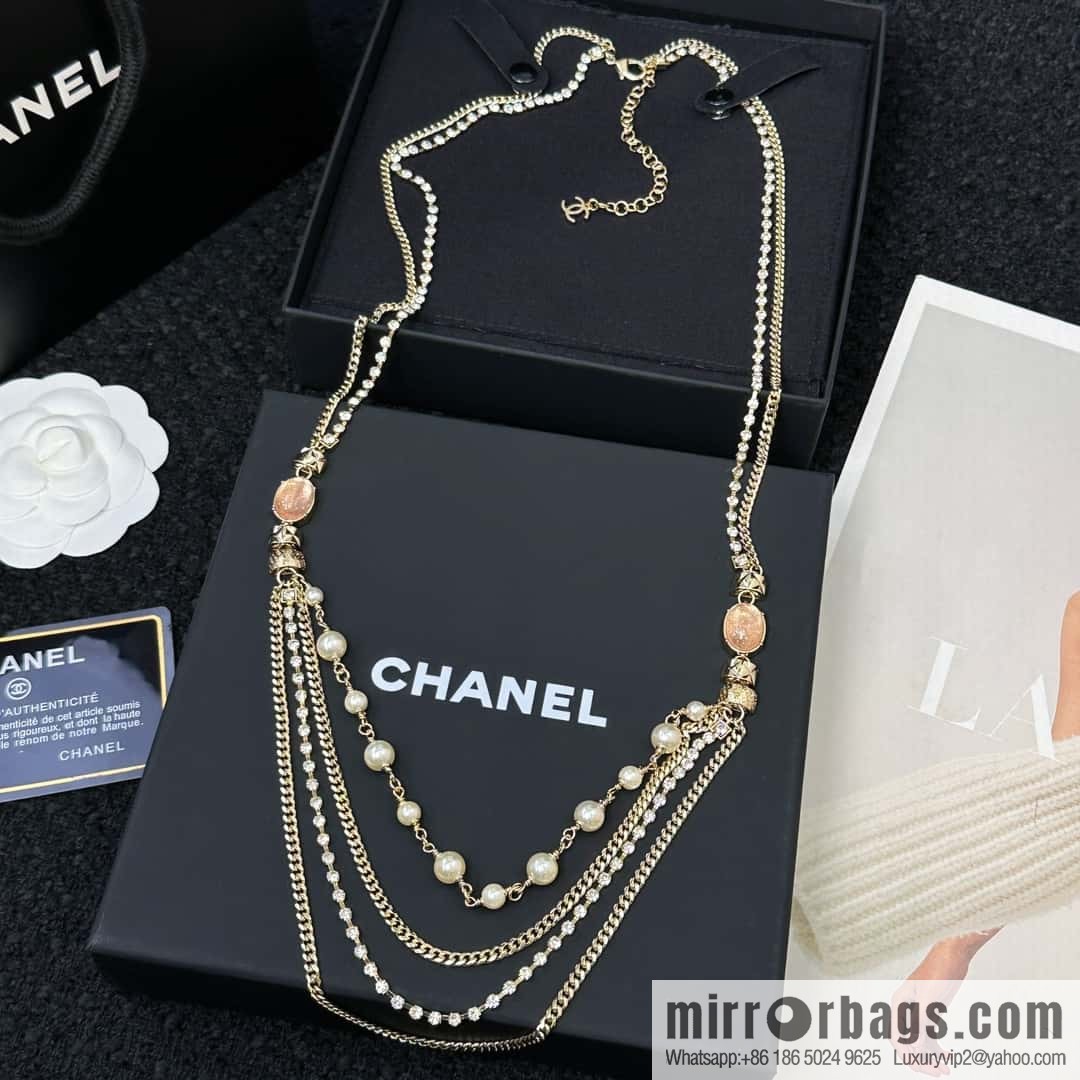 ❗️New ❗️☀️ New ☑️ Chanel Double C Pink Gem Multi-layer Pearl Necklace Sweater Chain ☀️