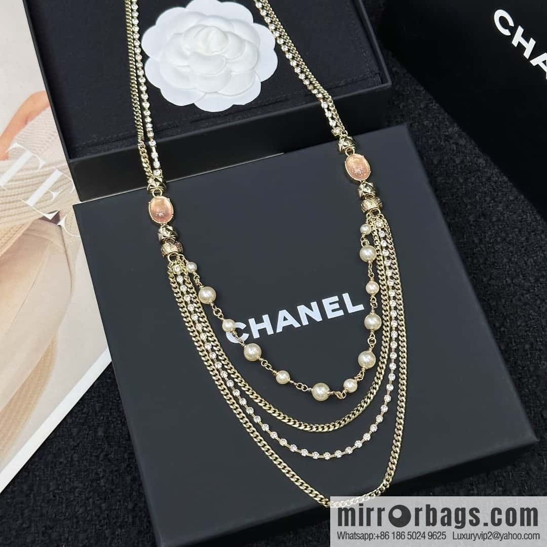 ❗️New ❗️☀️ New ☑️ Chanel Double C Pink Gem Multi-layer Pearl Necklace Sweater Chain ☀️