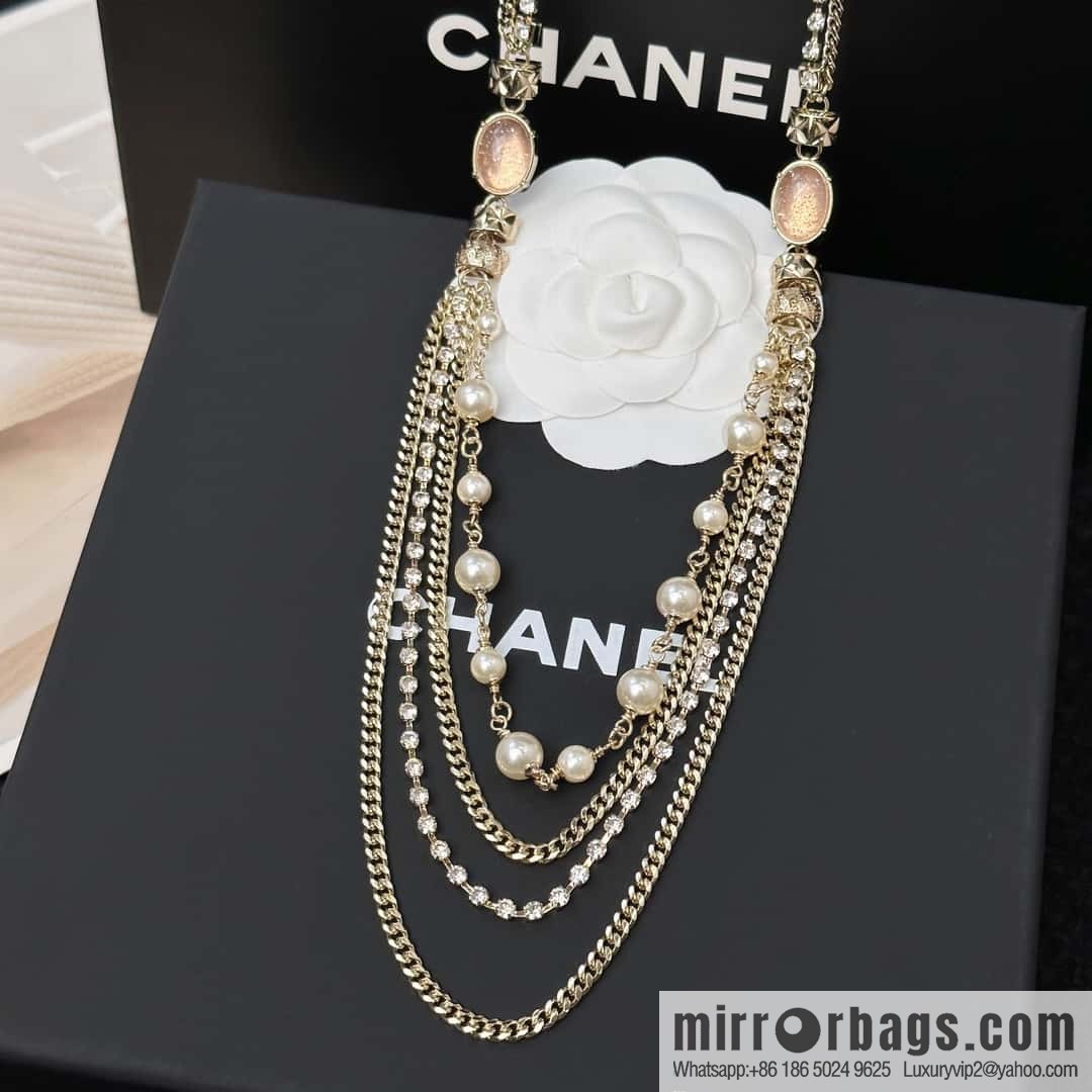 ❗️New ❗️☀️ New ☑️ Chanel Double C Pink Gem Multi-layer Pearl Necklace Sweater Chain ☀️