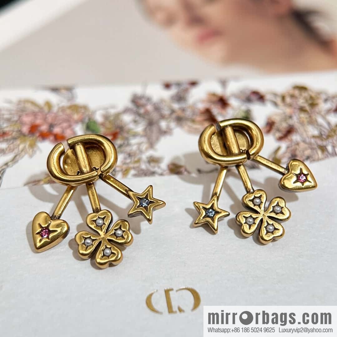 New ☑️ DIOR Dior CD Four Leaf Clover Peach Heart Pentagram Earrings