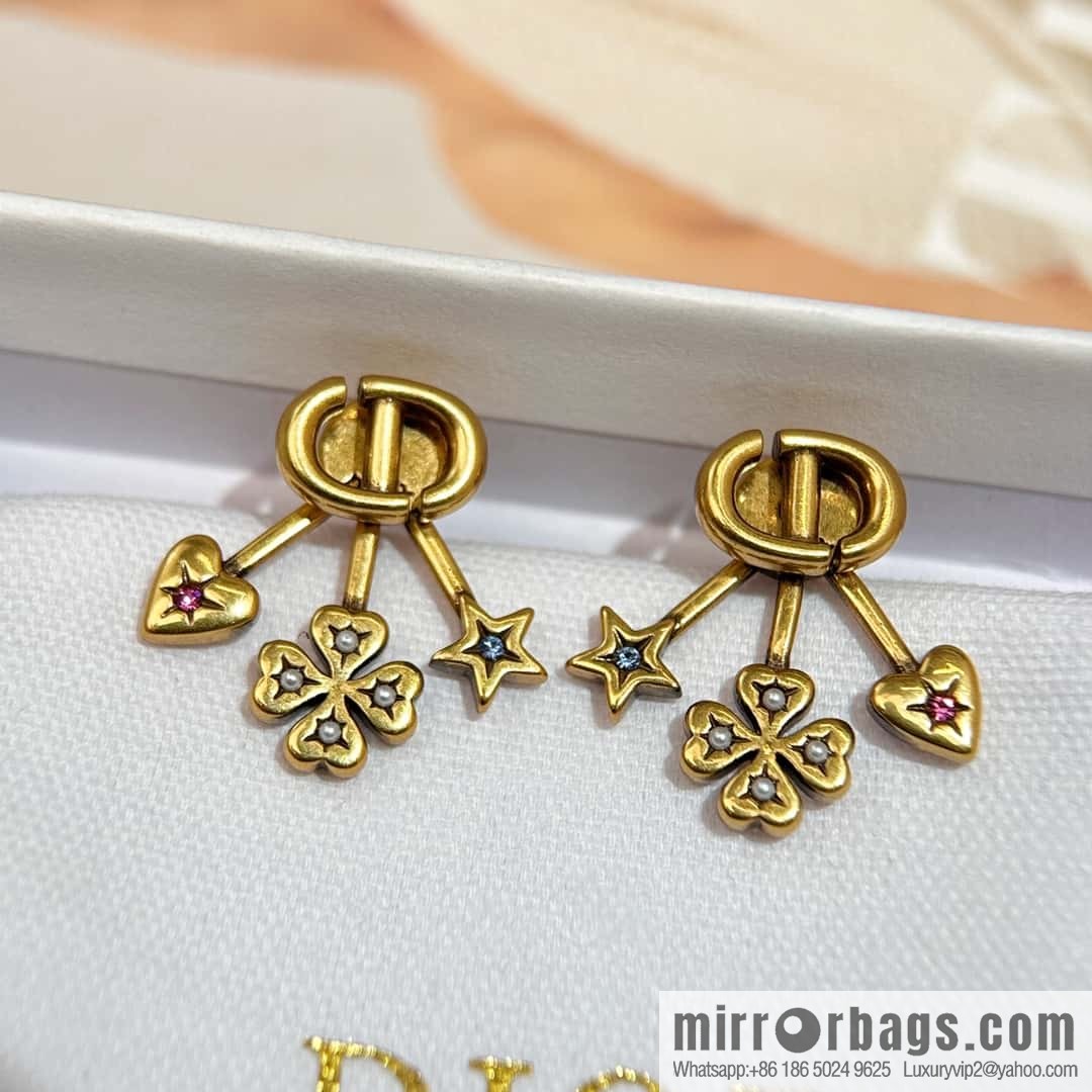 New ☑️ DIOR Dior CD Four Leaf Clover Peach Heart Pentagram Earrings