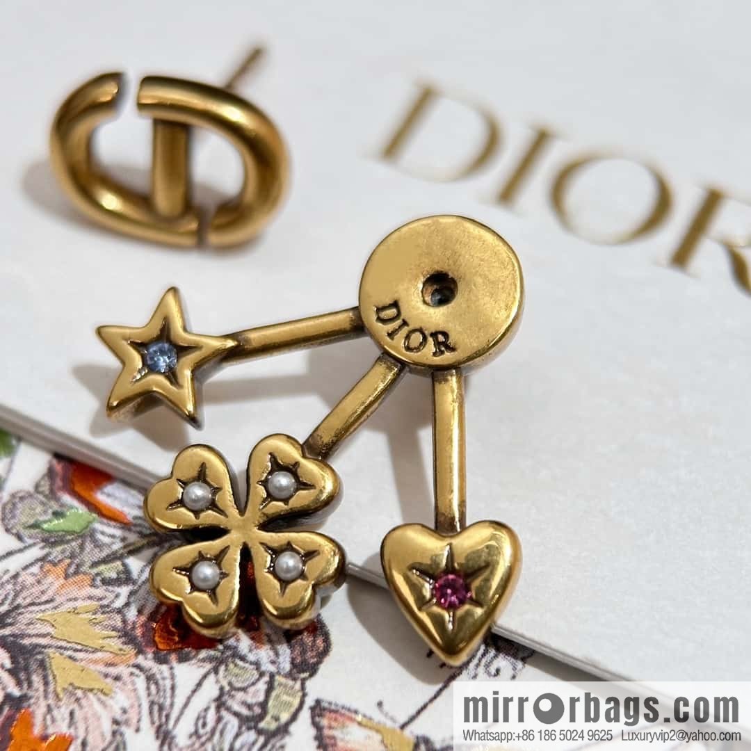 New ☑️ DIOR Dior CD Four Leaf Clover Peach Heart Pentagram Earrings