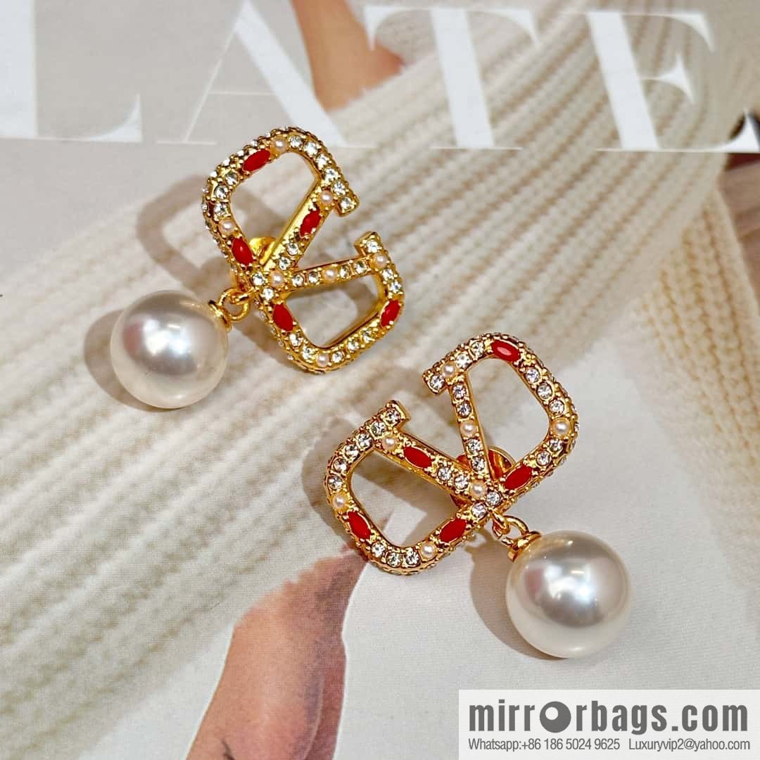 ❗️New ❗️ New ☑️ VALENTINO red brick pearl stud earrings