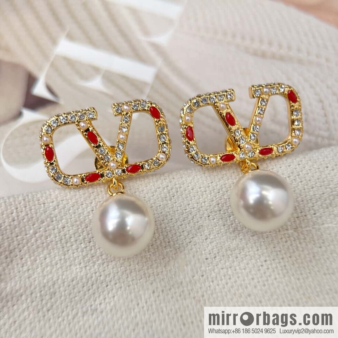 ❗️New ❗️ New ☑️ VALENTINO red brick pearl stud earrings