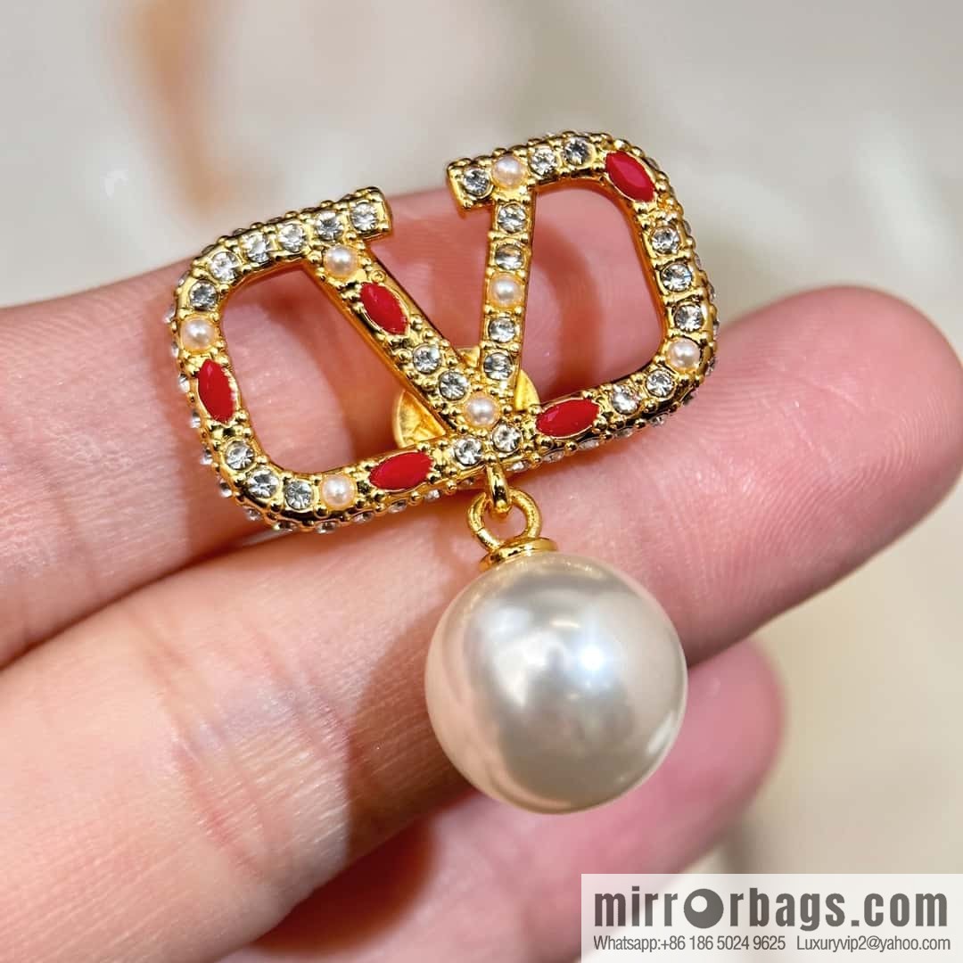 ❗️New ❗️ New ☑️ VALENTINO red brick pearl stud earrings