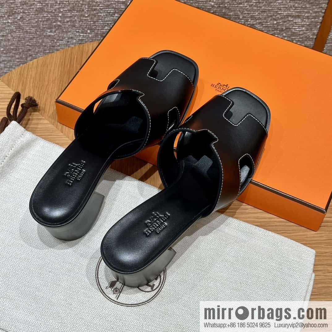 HERMES 308 Helia 60 Sandals, Calfskin/Calfskin Black/89/Black