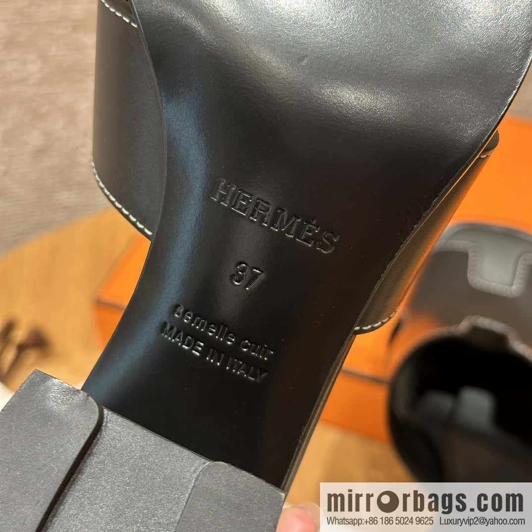 HERMES 308 Helia 60 Sandals, Calfskin/Calfskin Black/89/Black