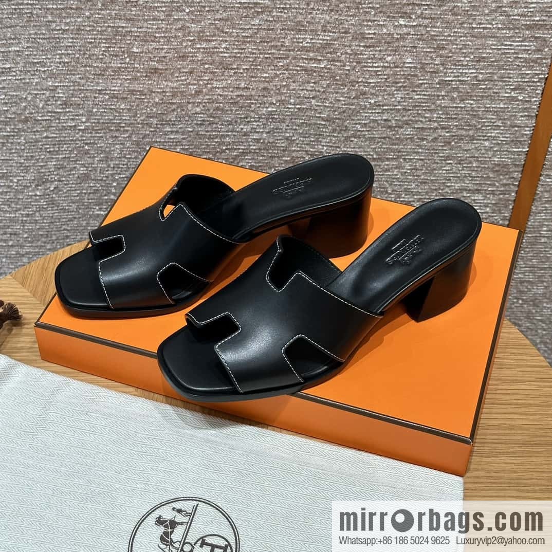 HERMES 308 Helia 60 Sandals, Calfskin/Calfskin Black/89/Black