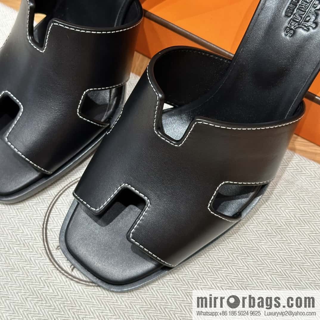 HERMES 308 Helia 60 Sandals, Calfskin/Calfskin Black/89/Black