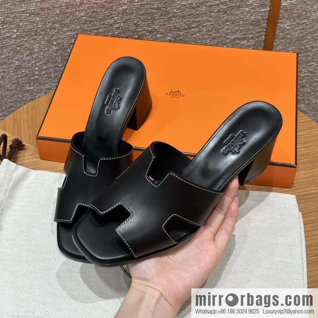 HERMES 308 Helia 60 Sandals, Calfskin/Calfskin Black/89/Black