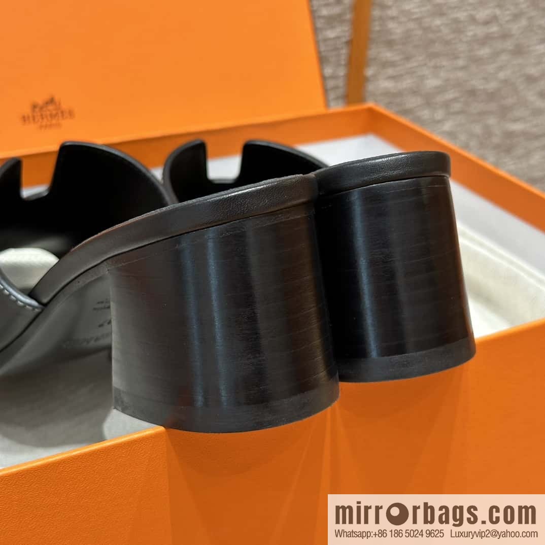 HERMES 308 Helia 60 Sandals, Calfskin/Calfskin Black/89/Black