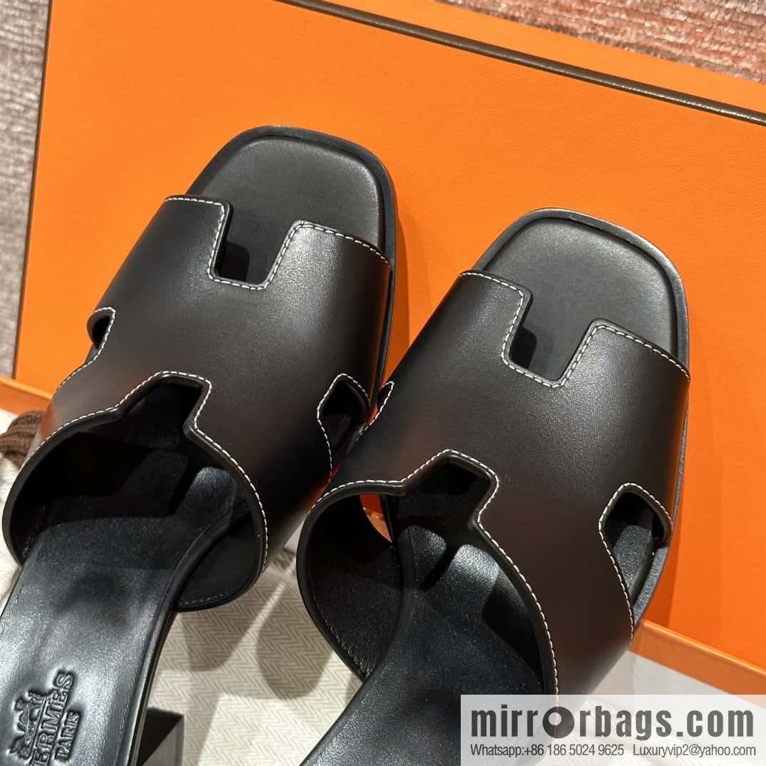 HERMES 308 Helia 60 Sandals, Calfskin/Calfskin Black/89/Black
