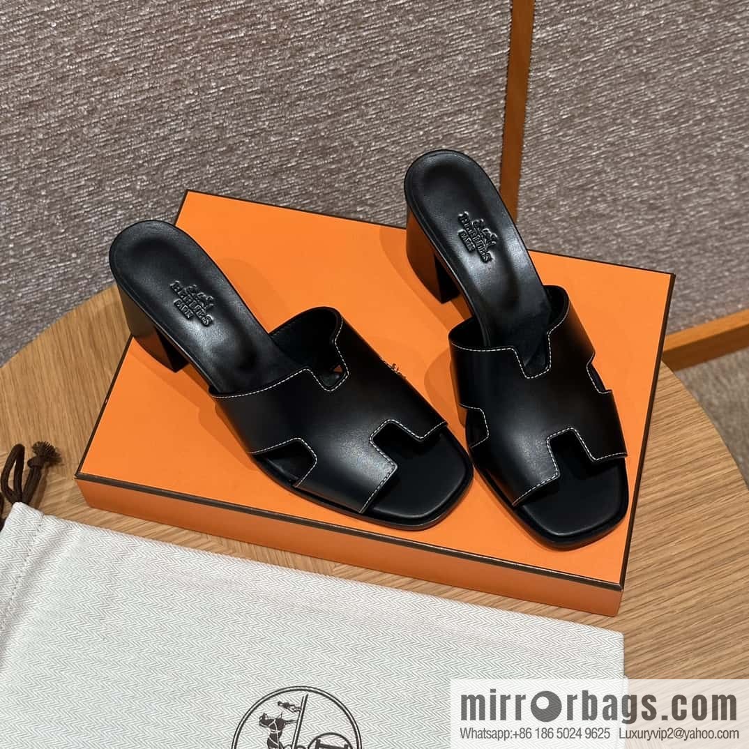 HERMES 308 Helia 60 Sandals, Calfskin/Calfskin Black/89/Black