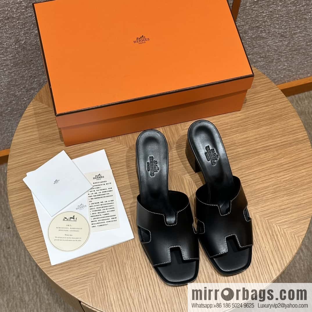 HERMES 308 Helia 60 Sandals, Calfskin/Calfskin Black/89/Black