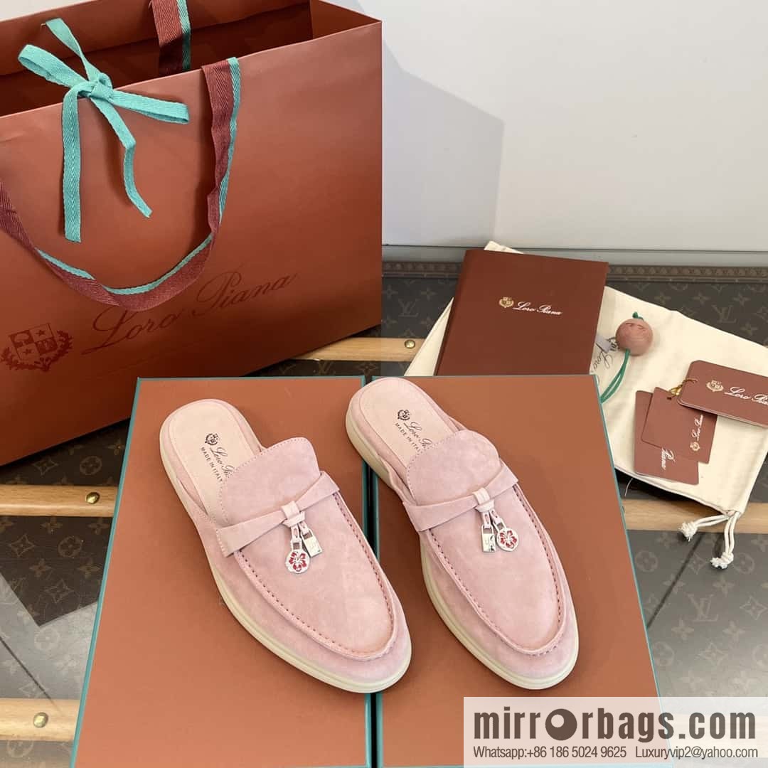 𝐋𝐨𝐫𝐨 𝐏𝐢𝐚𝐧𝐚||𝟐𝟎𝟐𝟒 Nuo Yupia 𝐬𝐮𝐦𝐦𝐞𝐫 𝐰𝐚𝐥𝐤 Holiday Series Light Peony Powder One Pedal Muller Half-tray Shoes