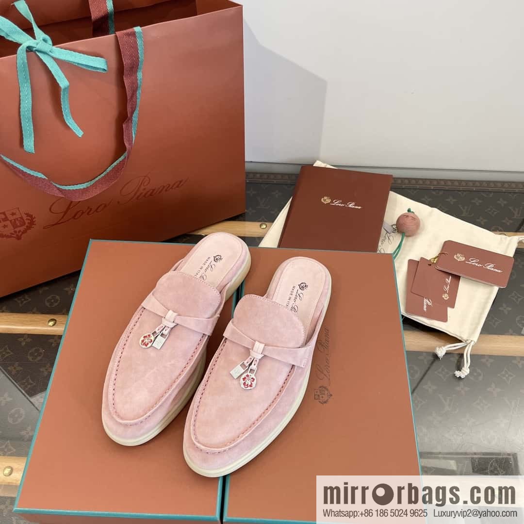 𝐋𝐨𝐫𝐨 𝐏𝐢𝐚𝐧𝐚||𝟐𝟎𝟐𝟒 Nuo Yupia 𝐬𝐮𝐦𝐦𝐞𝐫 𝐰𝐚𝐥𝐤 Holiday Series Light Peony Powder One Pedal Muller Half-tray Shoes