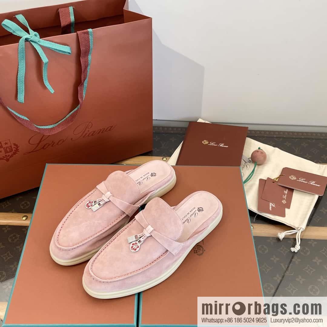 𝐋𝐨𝐫𝐨 𝐏𝐢𝐚𝐧𝐚||𝟐𝟎𝟐𝟒 Nuo Yupia 𝐬𝐮𝐦𝐦𝐞𝐫 𝐰𝐚𝐥𝐤 Holiday Series Light Peony Powder One Pedal Muller Half-tray Shoes