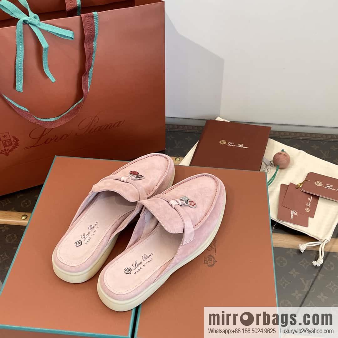𝐋𝐨𝐫𝐨 𝐏𝐢𝐚𝐧𝐚||𝟐𝟎𝟐𝟒 Nuo Yupia 𝐬𝐮𝐦𝐦𝐞𝐫 𝐰𝐚𝐥𝐤 Holiday Series Light Peony Powder One Pedal Muller Half-tray Shoes