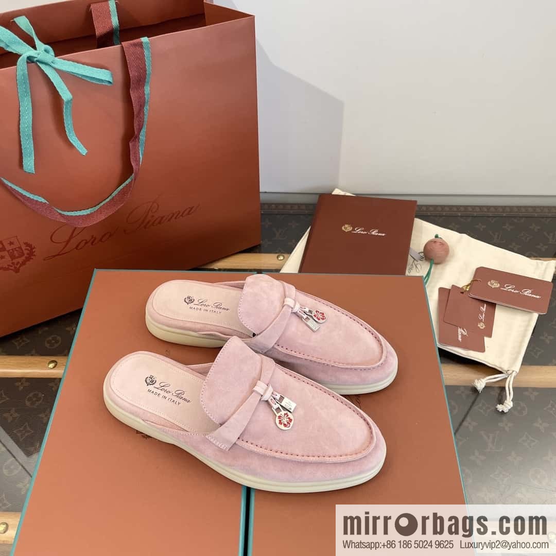 𝐋𝐨𝐫𝐨 𝐏𝐢𝐚𝐧𝐚||𝟐𝟎𝟐𝟒 Nuo Yupia 𝐬𝐮𝐦𝐦𝐞𝐫 𝐰𝐚𝐥𝐤 Holiday Series Light Peony Powder One Pedal Muller Half-tray Shoes