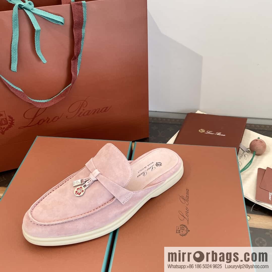 𝐋𝐨𝐫𝐨 𝐏𝐢𝐚𝐧𝐚||𝟐𝟎𝟐𝟒 Nuo Yupia 𝐬𝐮𝐦𝐦𝐞𝐫 𝐰𝐚𝐥𝐤 Holiday Series Light Peony Powder One Pedal Muller Half-tray Shoes