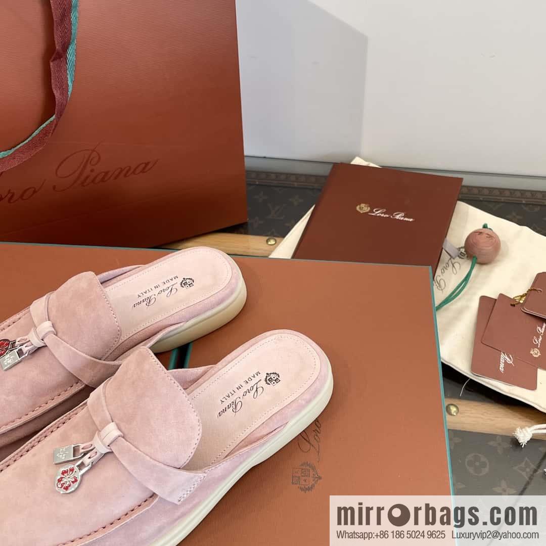 𝐋𝐨𝐫𝐨 𝐏𝐢𝐚𝐧𝐚||𝟐𝟎𝟐𝟒 Nuo Yupia 𝐬𝐮𝐦𝐦𝐞𝐫 𝐰𝐚𝐥𝐤 Holiday Series Light Peony Powder One Pedal Muller Half-tray Shoes
