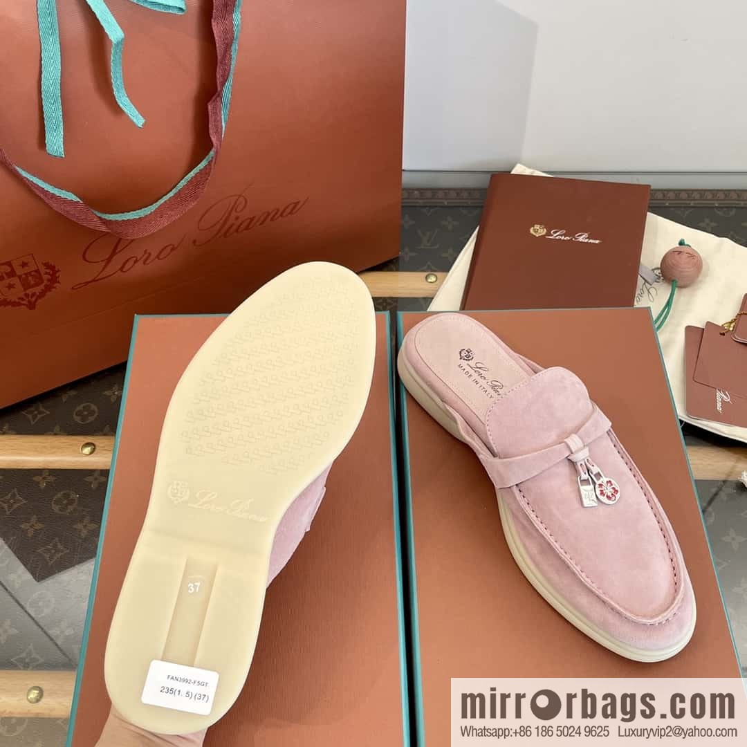 𝐋𝐨𝐫𝐨 𝐏𝐢𝐚𝐧𝐚||𝟐𝟎𝟐𝟒 Nuo Yupia 𝐬𝐮𝐦𝐦𝐞𝐫 𝐰𝐚𝐥𝐤 Holiday Series Light Peony Powder One Pedal Muller Half-tray Shoes