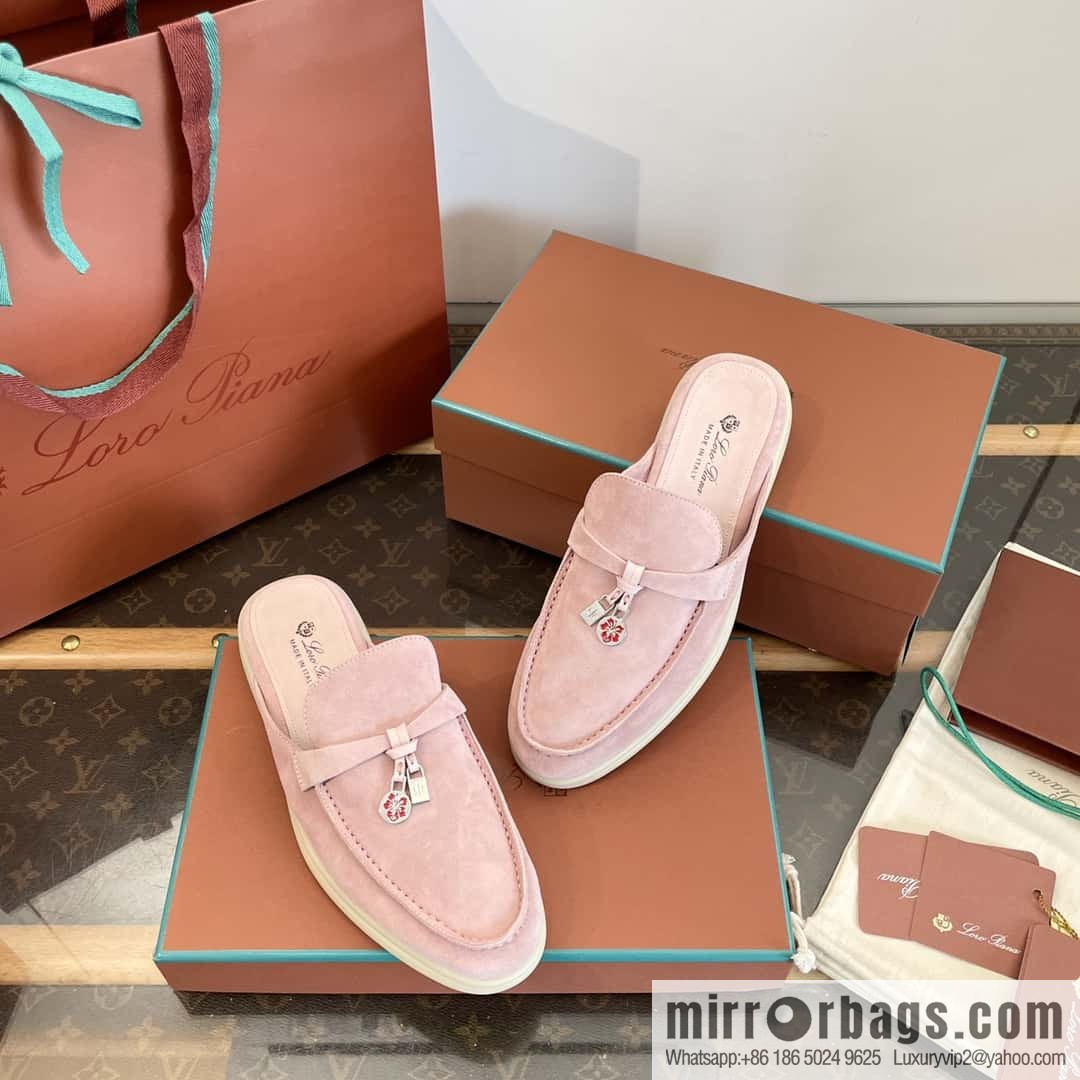 𝐋𝐨𝐫𝐨 𝐏𝐢𝐚𝐧𝐚||𝟐𝟎𝟐𝟒 Nuo Yupia 𝐬𝐮𝐦𝐦𝐞𝐫 𝐰𝐚𝐥𝐤 Holiday Series Light Peony Powder One Pedal Muller Half-tray Shoes