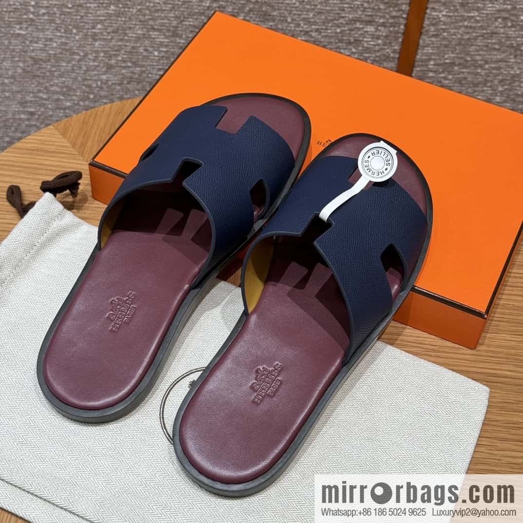 HERMES 182 -Lzmir Men's slippers Men's slippers, cowhide/Epsom Navy/7U/Blue Navy