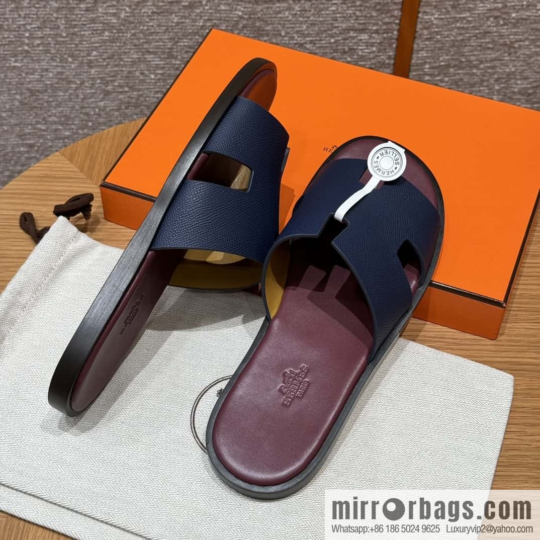 HERMES 182 -Lzmir Men's slippers Men's slippers, cowhide/Epsom Navy/7U/Blue Navy