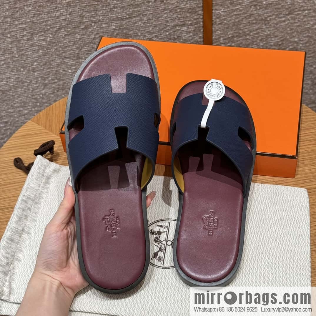 HERMES 182 -Lzmir Men's slippers Men's slippers, cowhide/Epsom Navy/7U/Blue Navy