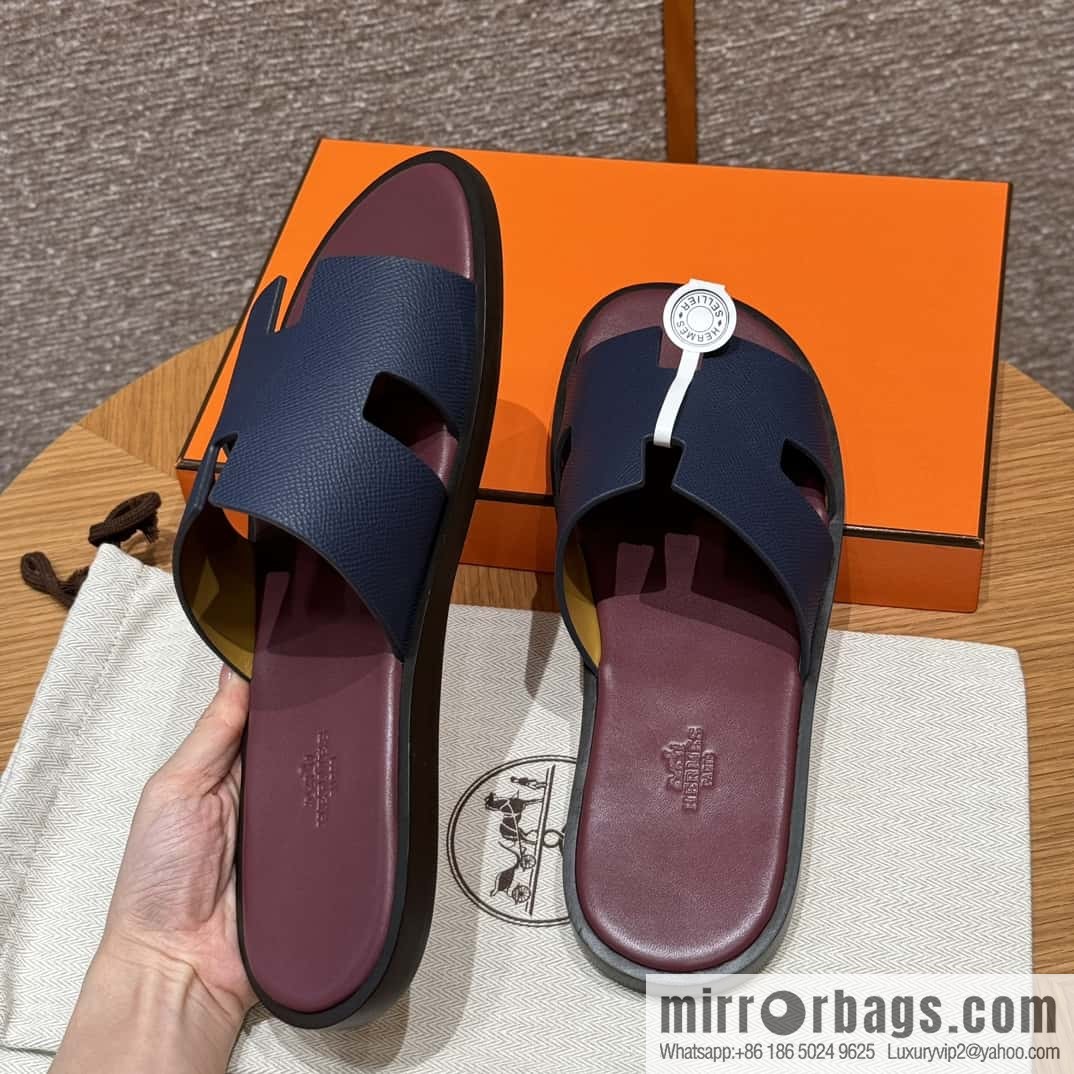 HERMES 182 -Lzmir Men's slippers Men's slippers, cowhide/Epsom Navy/7U/Blue Navy