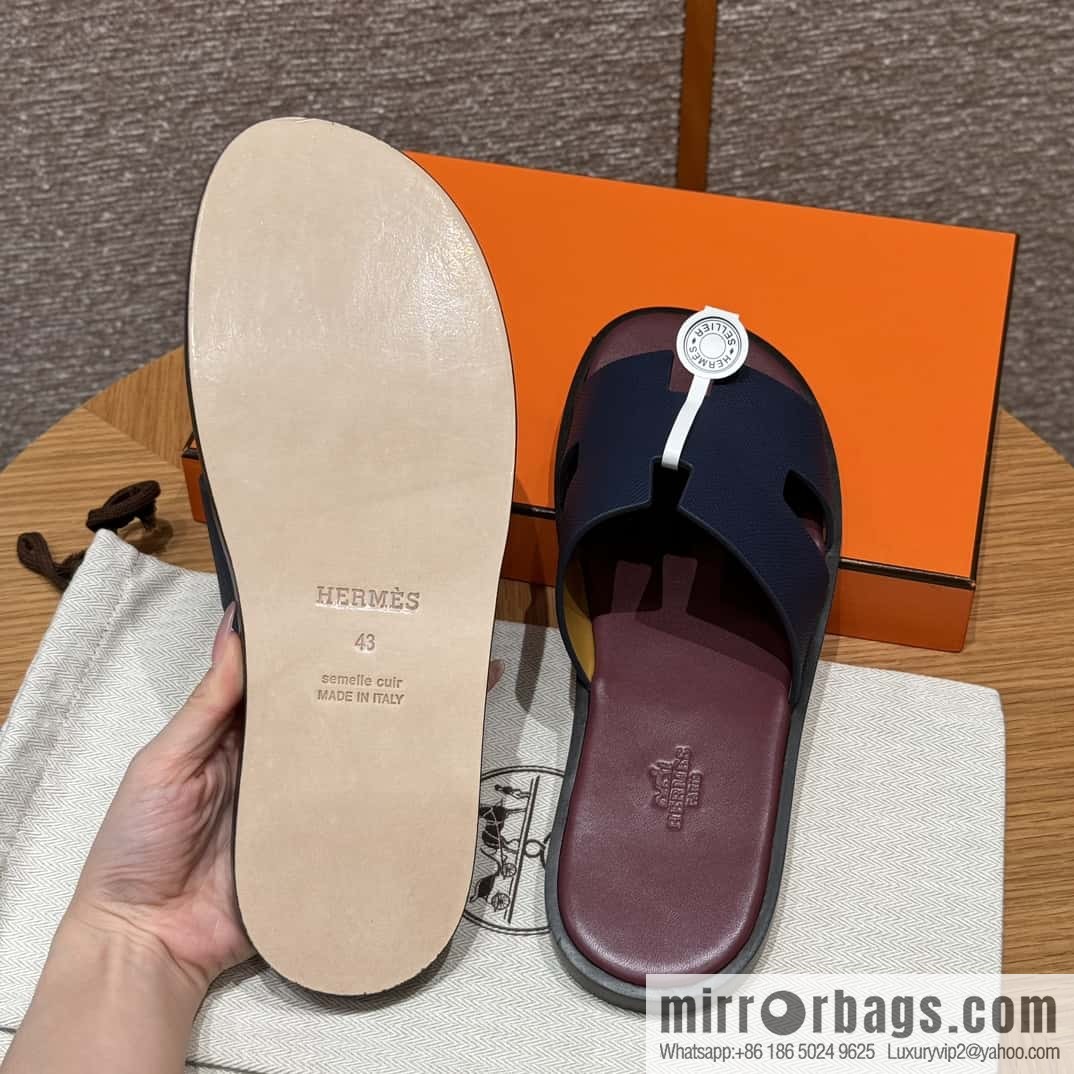 HERMES 182 -Lzmir Men's slippers Men's slippers, cowhide/Epsom Navy/7U/Blue Navy