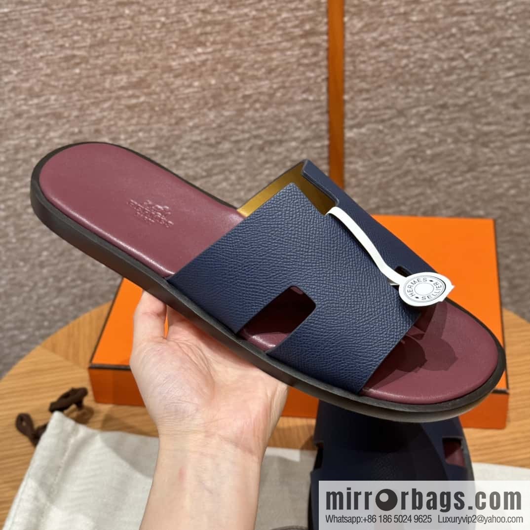 HERMES 182 -Lzmir Men's slippers Men's slippers, cowhide/Epsom Navy/7U/Blue Navy