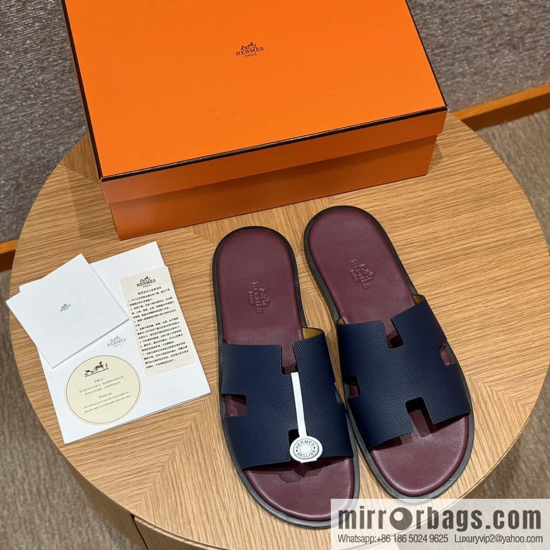 HERMES 182 -Lzmir Men's slippers Men's slippers, cowhide/Epsom Navy/7U/Blue Navy