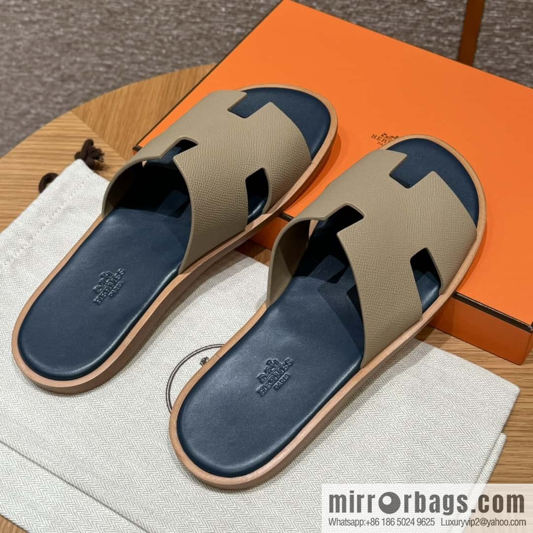 HERMES 182 Men's slippers Men's slippers Palmprint calfskin/Epsom/Calfskin trench coat gray/S2/Trench