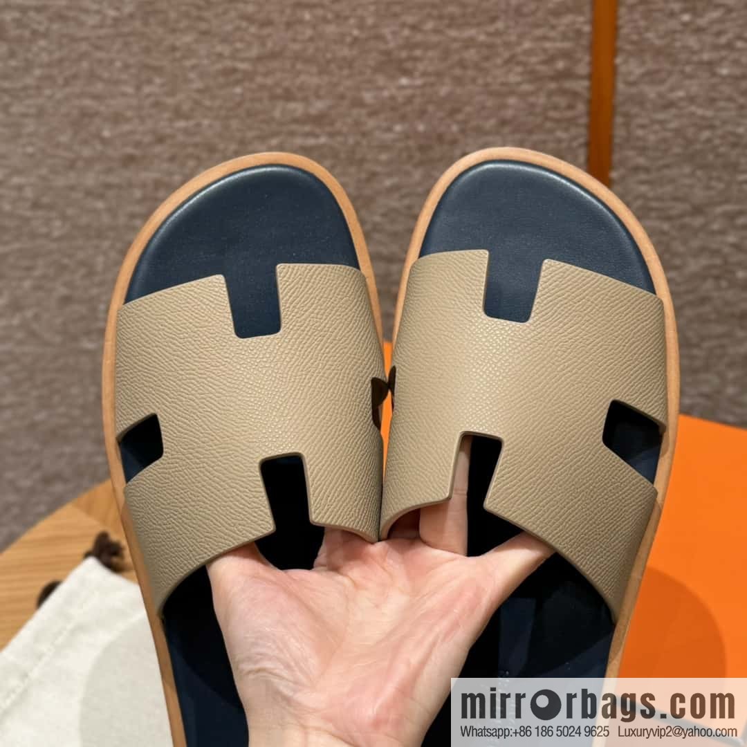HERMES 182 Men's slippers Men's slippers Palmprint calfskin/Epsom/Calfskin trench coat gray/S2/Trench