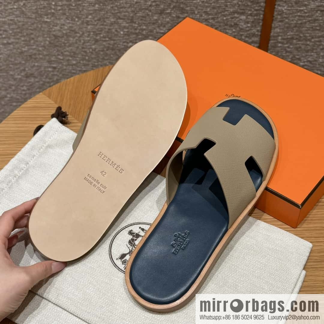 HERMES 182 Men's slippers Men's slippers Palmprint calfskin/Epsom/Calfskin trench coat gray/S2/Trench