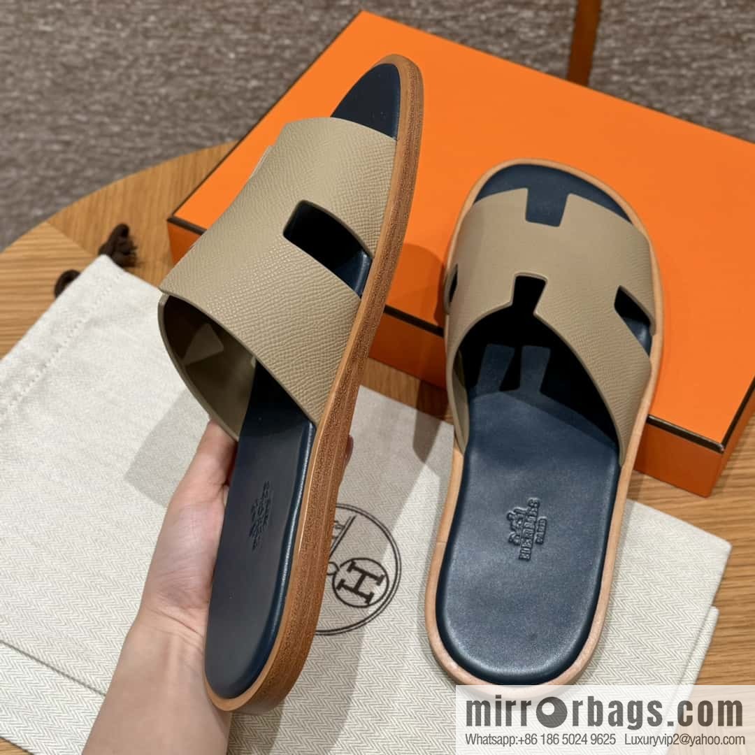 HERMES 182 Men's slippers Men's slippers Palmprint calfskin/Epsom/Calfskin trench coat gray/S2/Trench