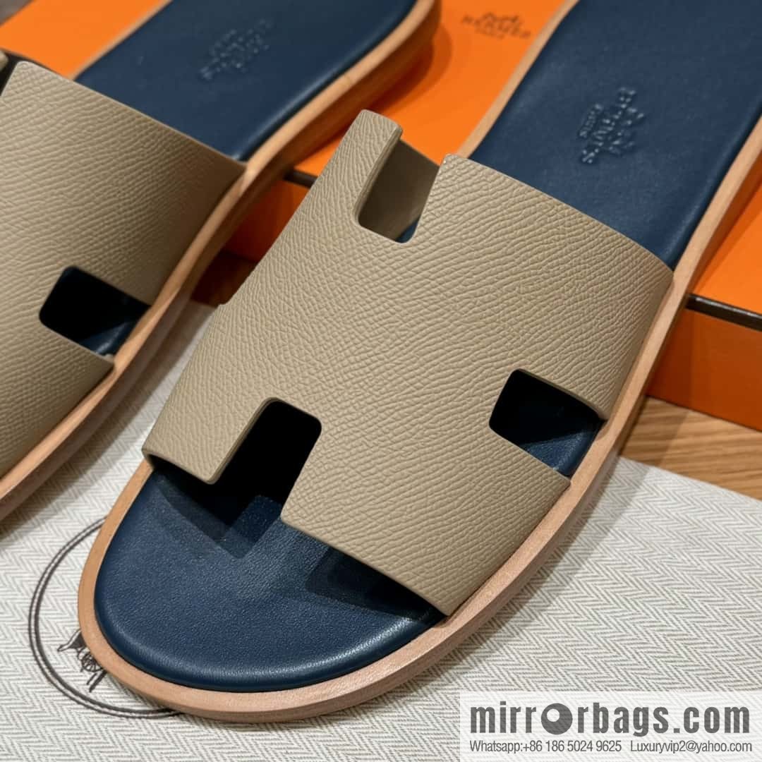 HERMES 182 Men's slippers Men's slippers Palmprint calfskin/Epsom/Calfskin trench coat gray/S2/Trench