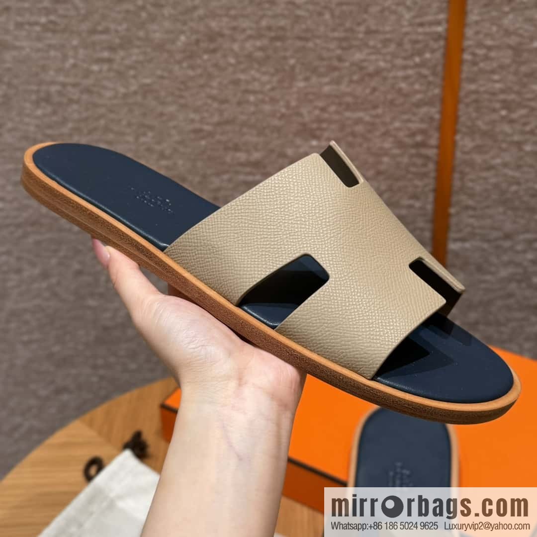HERMES 182 Men's slippers Men's slippers Palmprint calfskin/Epsom/Calfskin trench coat gray/S2/Trench