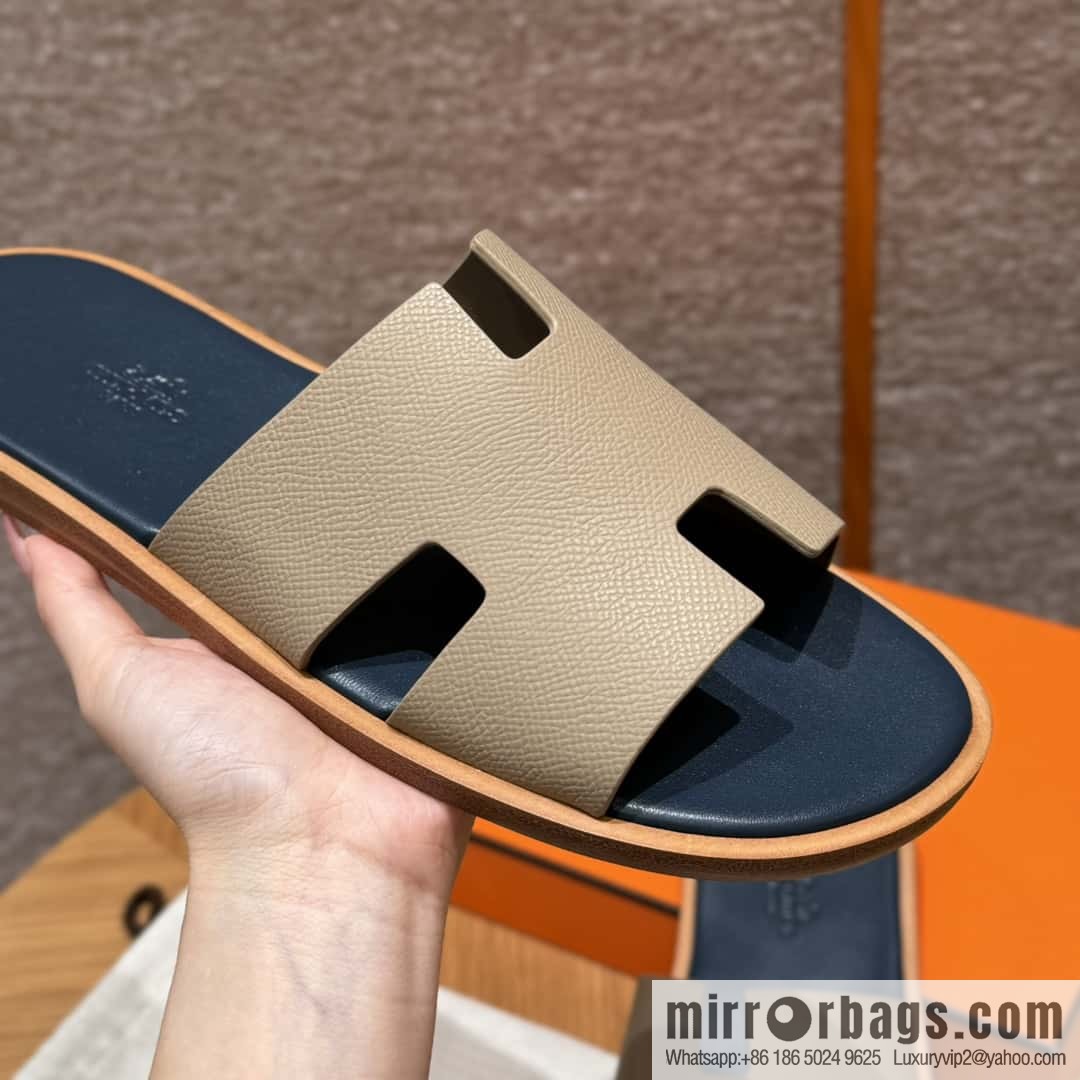 HERMES 182 Men's slippers Men's slippers Palmprint calfskin/Epsom/Calfskin trench coat gray/S2/Trench