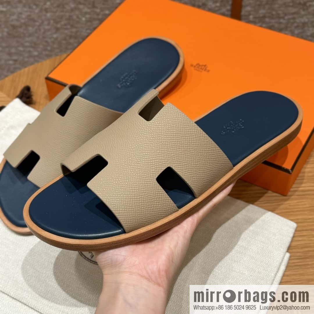 HERMES 182 Men's slippers Men's slippers Palmprint calfskin/Epsom/Calfskin trench coat gray/S2/Trench