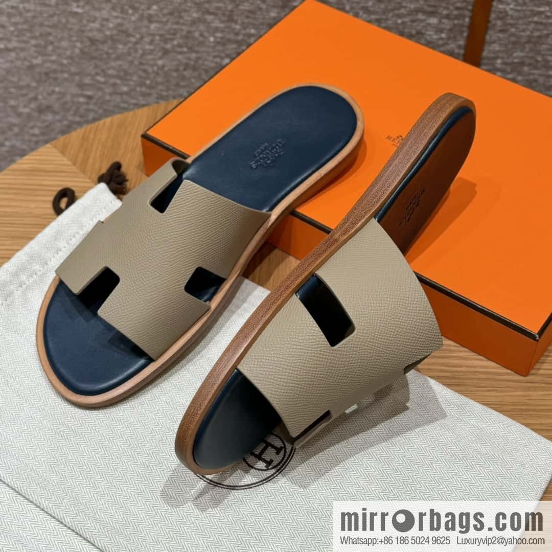 HERMES 182 Men's slippers Men's slippers Palmprint calfskin/Epsom/Calfskin trench coat gray/S2/Trench