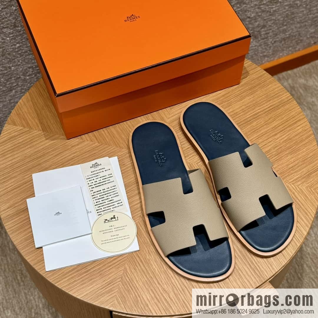 HERMES 182 Men's slippers Men's slippers Palmprint calfskin/Epsom/Calfskin trench coat gray/S2/Trench